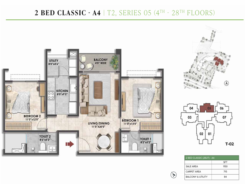 Featured Image of Prestige Fernvale 2 BHK 1150 Sq Ft Floor Plan