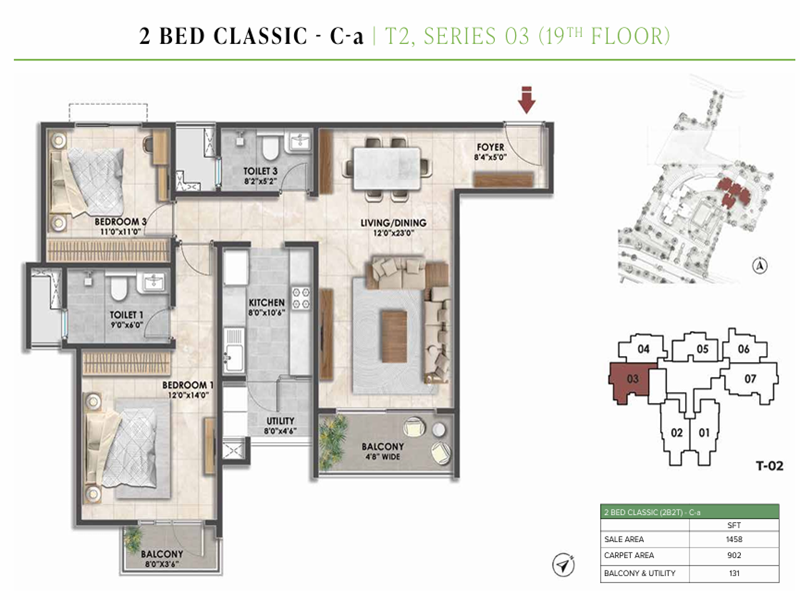 Featured Image of Prestige Fernvale 2 BHK 1458 Sq Ft Floor Plan