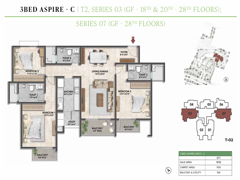 Featured Image of Prestige Fernvale 3 BHK 1808 Sq Ft Floor Plan