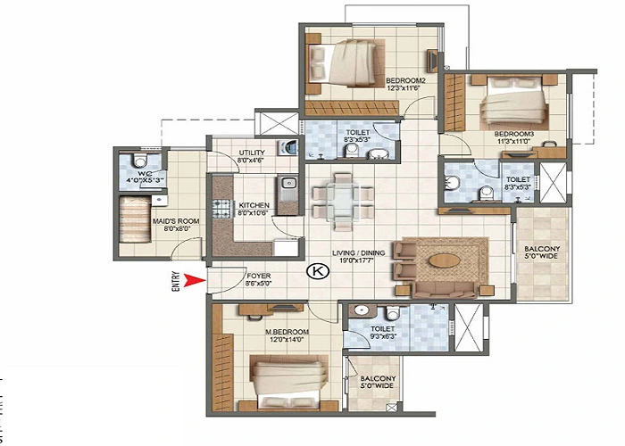 Featured Image of  Prestige Fernvale 2 BHK Apartment Floor Plan